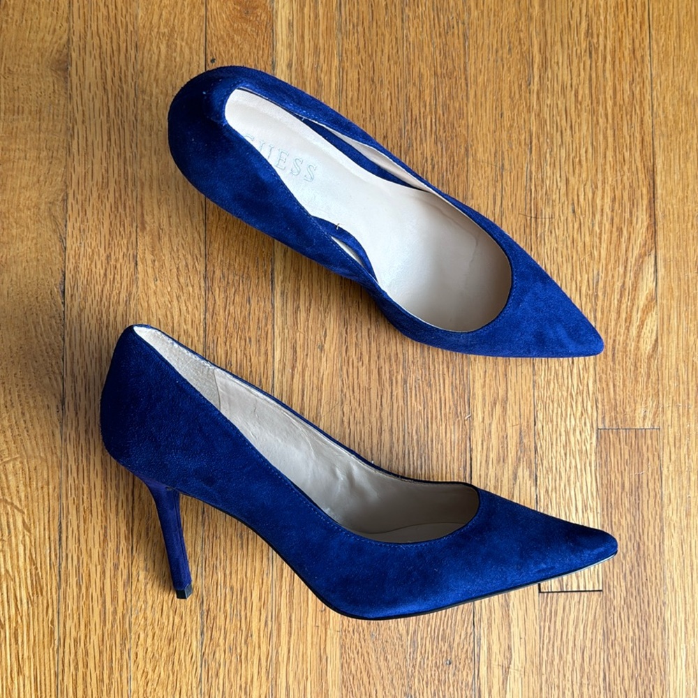 Guess Pointed Toe Suede Blue Heels